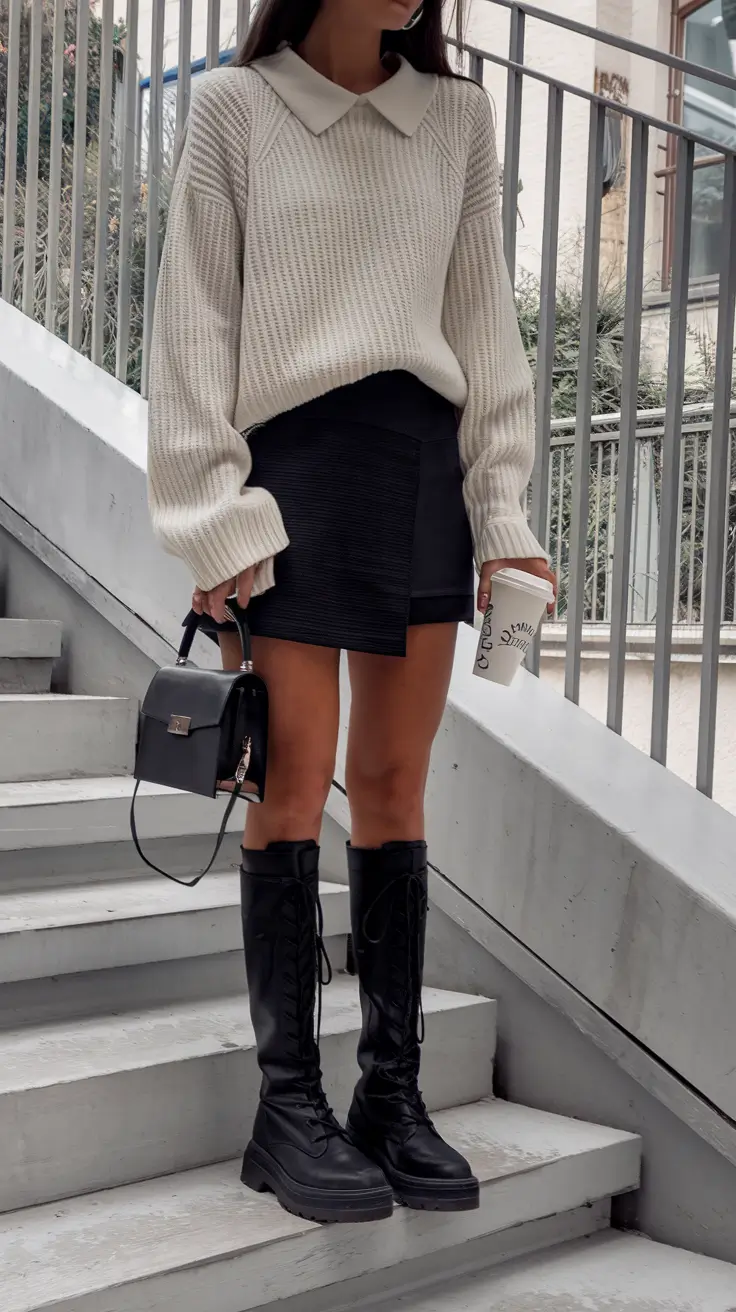fall transition outfits ideas 2025 Soft Knit Meets Sharp Lines