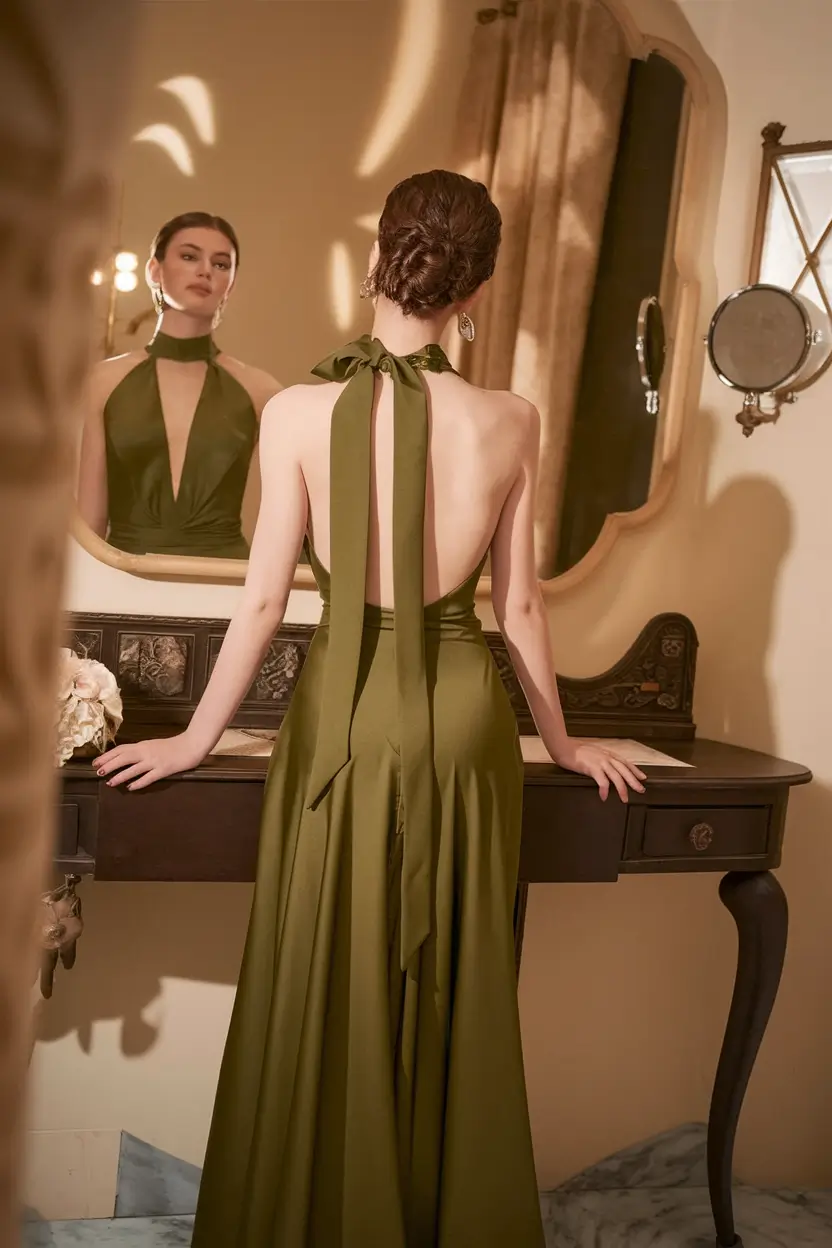 fall wedding guest dress ideas 2025 Effortless Glamour in Olive Satin