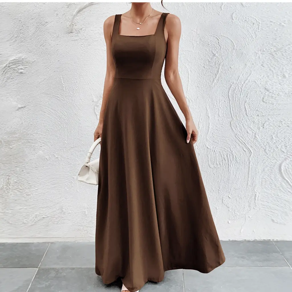 fall wedding guest dress ideas 2025 Cocoa Square-Neck Simplicity
