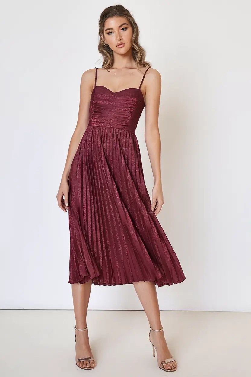fall wedding guest dress ideas 2025 Textured Burgundy Romance