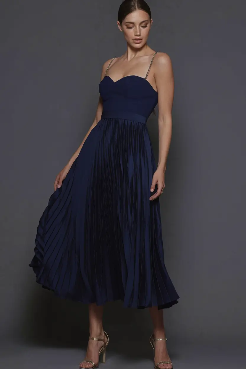 fall wedding guest dress ideas 2025 Midnight Blue Elegance