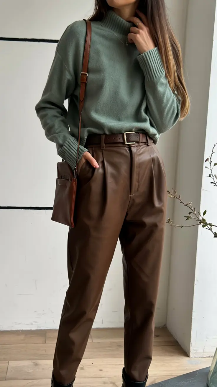fall work outfits for women+Muted Greens and Rich Browns