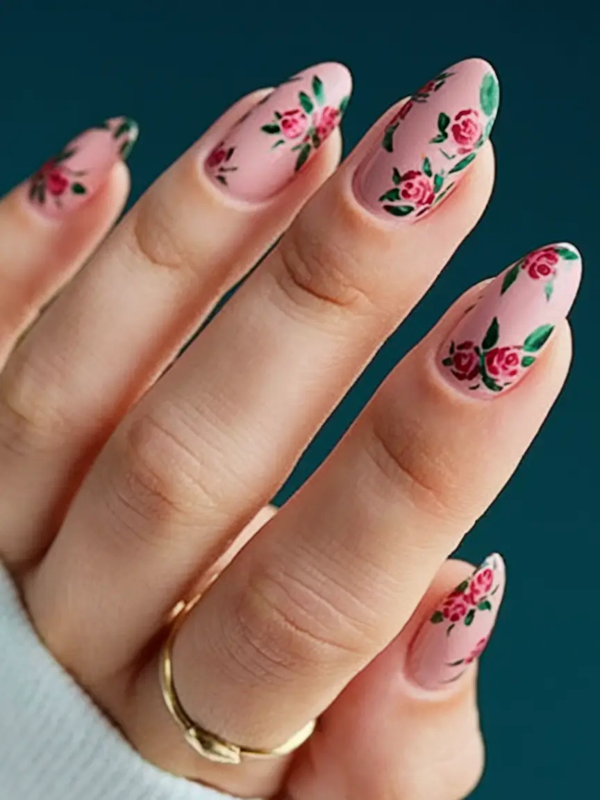 floral nail ideas to bloom in summer 2025 Vintage Rose Garden