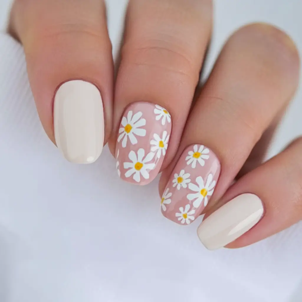 floral nail ideas to bloom in summer 2025 Field Daisy Delight