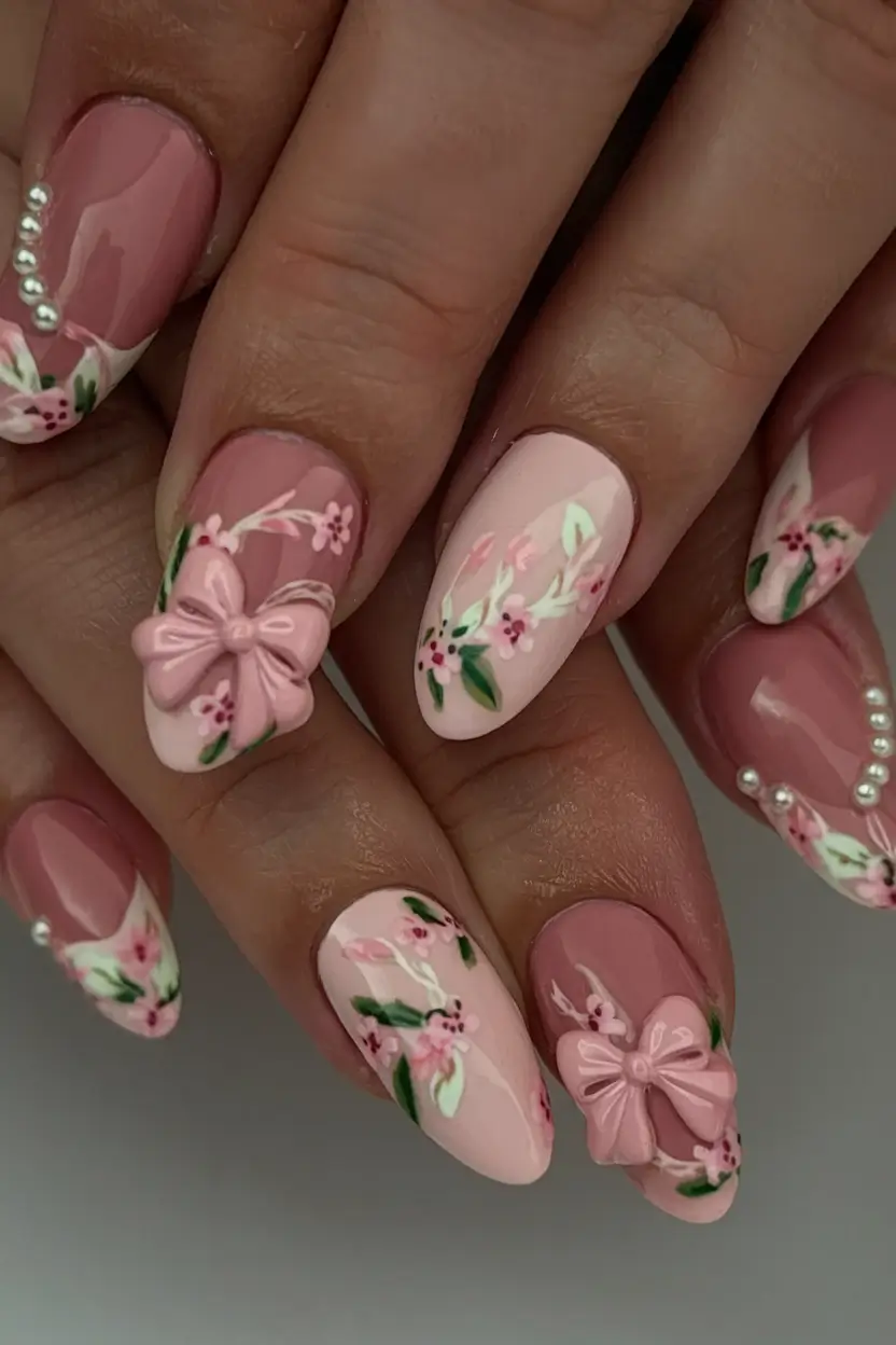 floral nail ideas to bloom in summer 2025 Blush Bows and Blossoms