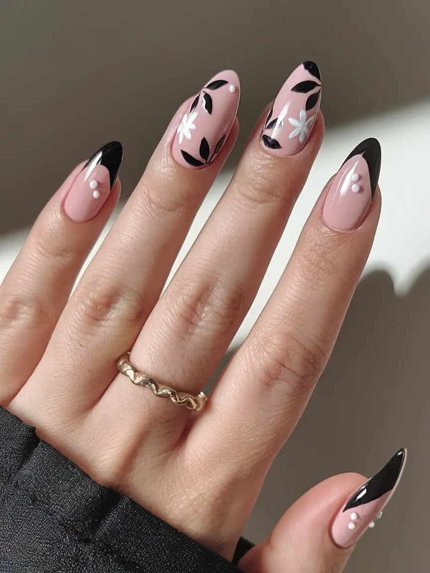 floral nail ideas to bloom in summer 2025 Monochrome Botanical Drama