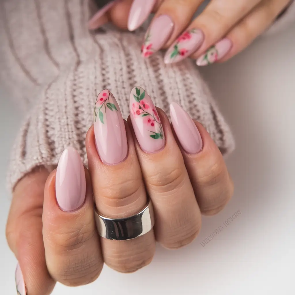 floral nail ideas to bloom in summer 2025 Minimal Pink Blossom Branches