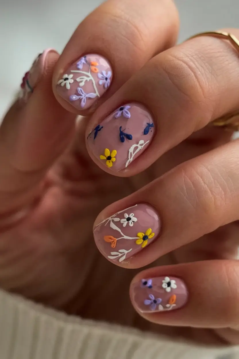 floral nail ideas to bloom in summer 2025 Whimsical Meadow Blossoms