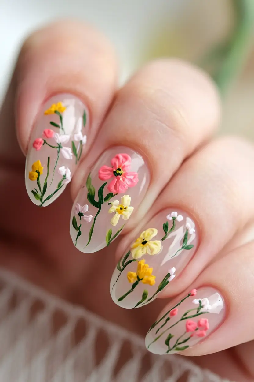 floral nail ideas to bloom in summer 2025 Pressed Wildflower Fantasy