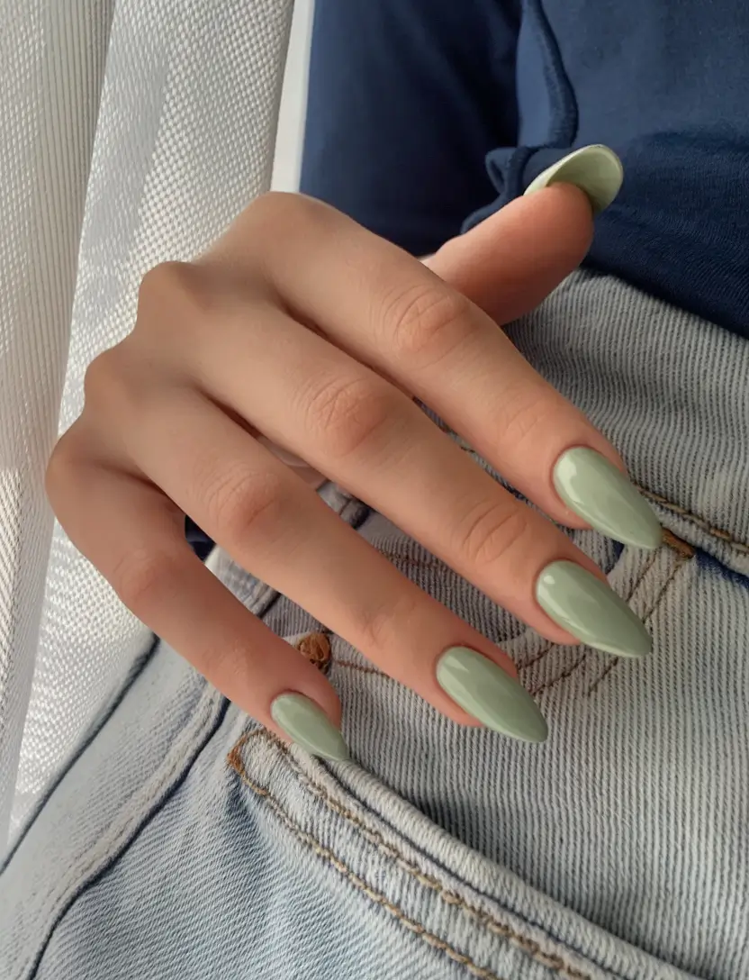 fresh green nails for summer 2025 Cool Mint Almond Perfection