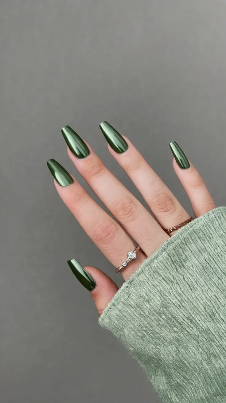 fresh green nails for summer 2025 Deep Emerald Mirror Shine