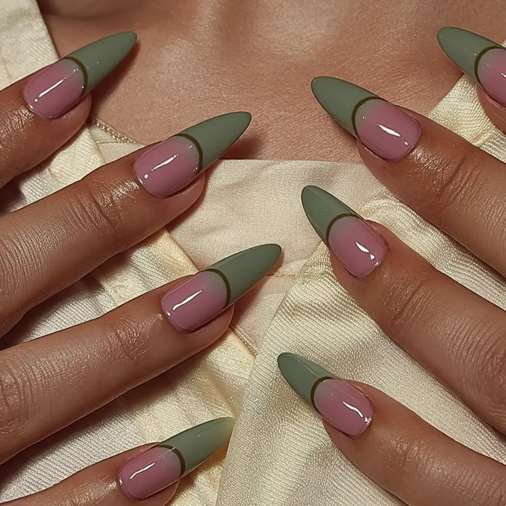 fresh green nails for summer 2025 Olive Half-Moon French