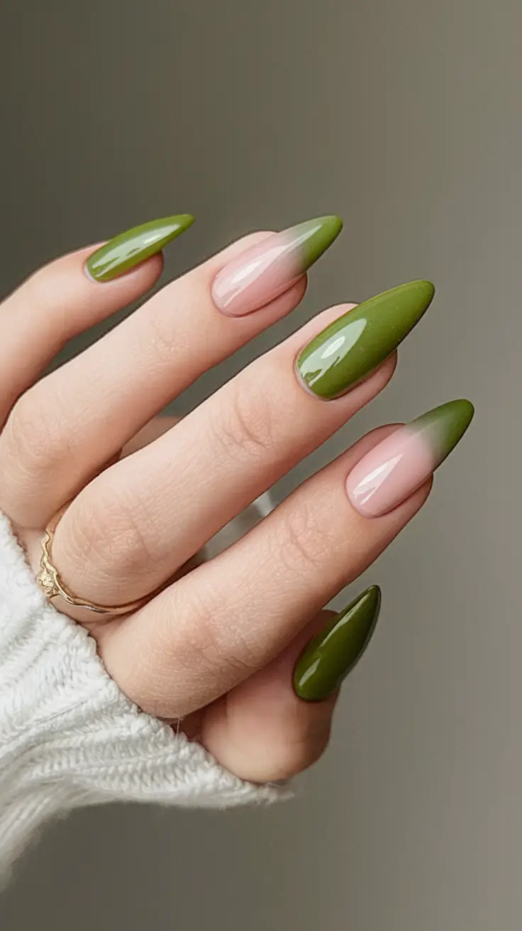 fresh green nails for summer 2025 Ombre Olive Dreams