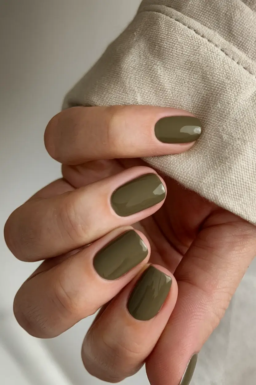 fresh green nails for summer 2025 Muted Military Chic