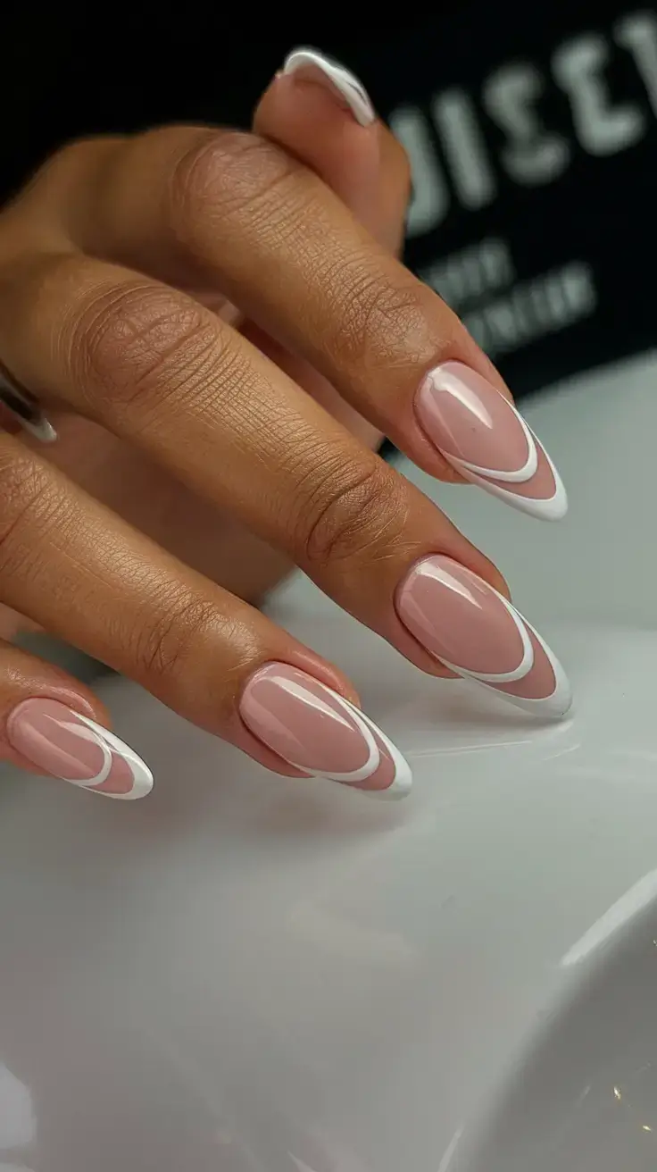 fresh white nail looks for summer 2025 Modern French with Graphic Curves