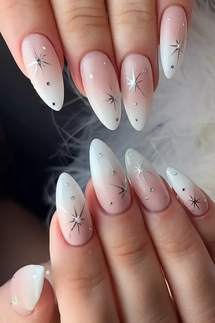 fresh white nail looks for summer 2025 Starry Ombré Dreams