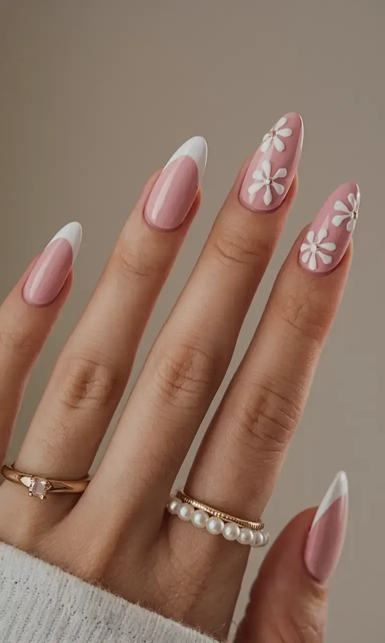 fresh white nail looks for summer 2025 Retro Daisy Vibes