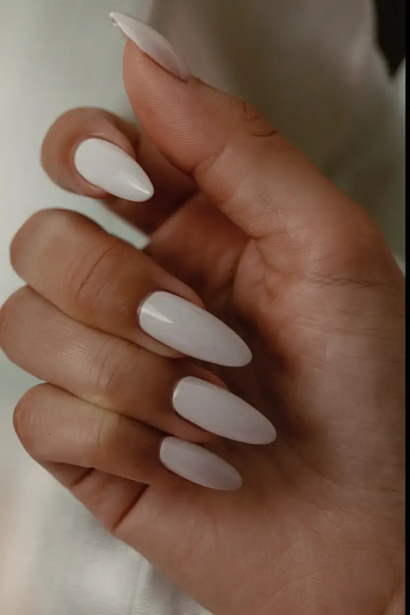 fresh white nail looks for summer 2025 Cool Porcelain Almond