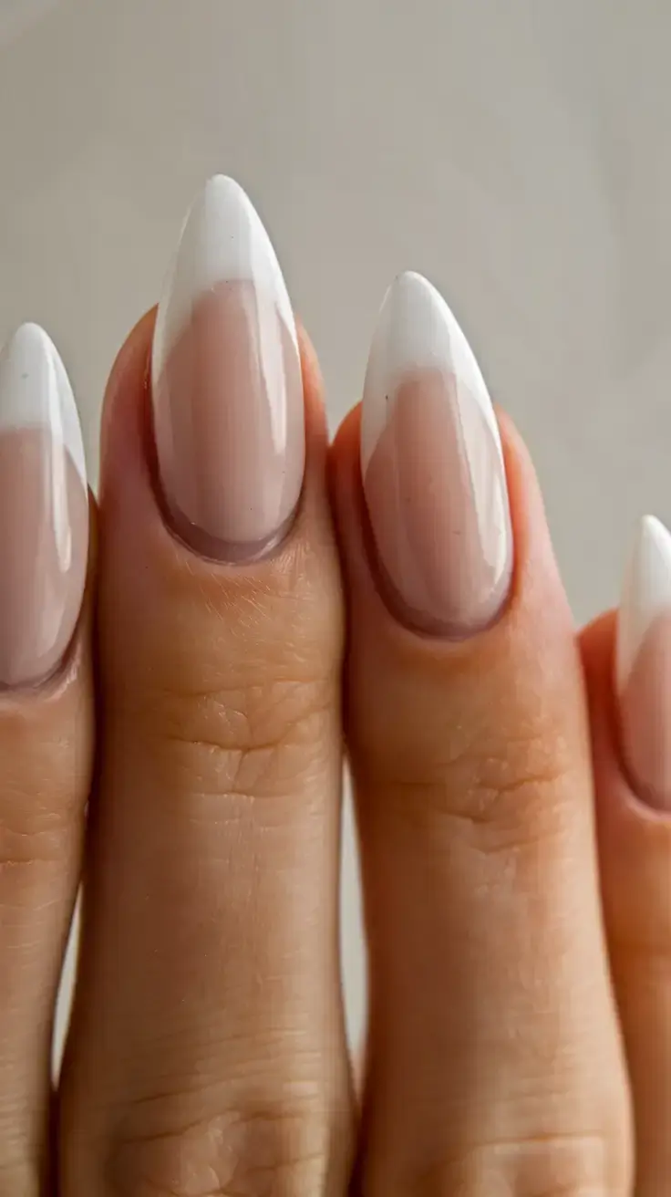 fresh white nail looks for summer 2025 High-Gloss Almond French