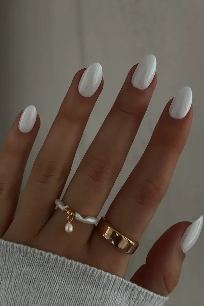 fresh white nail looks for summer 2025 Bright White Almond Pop