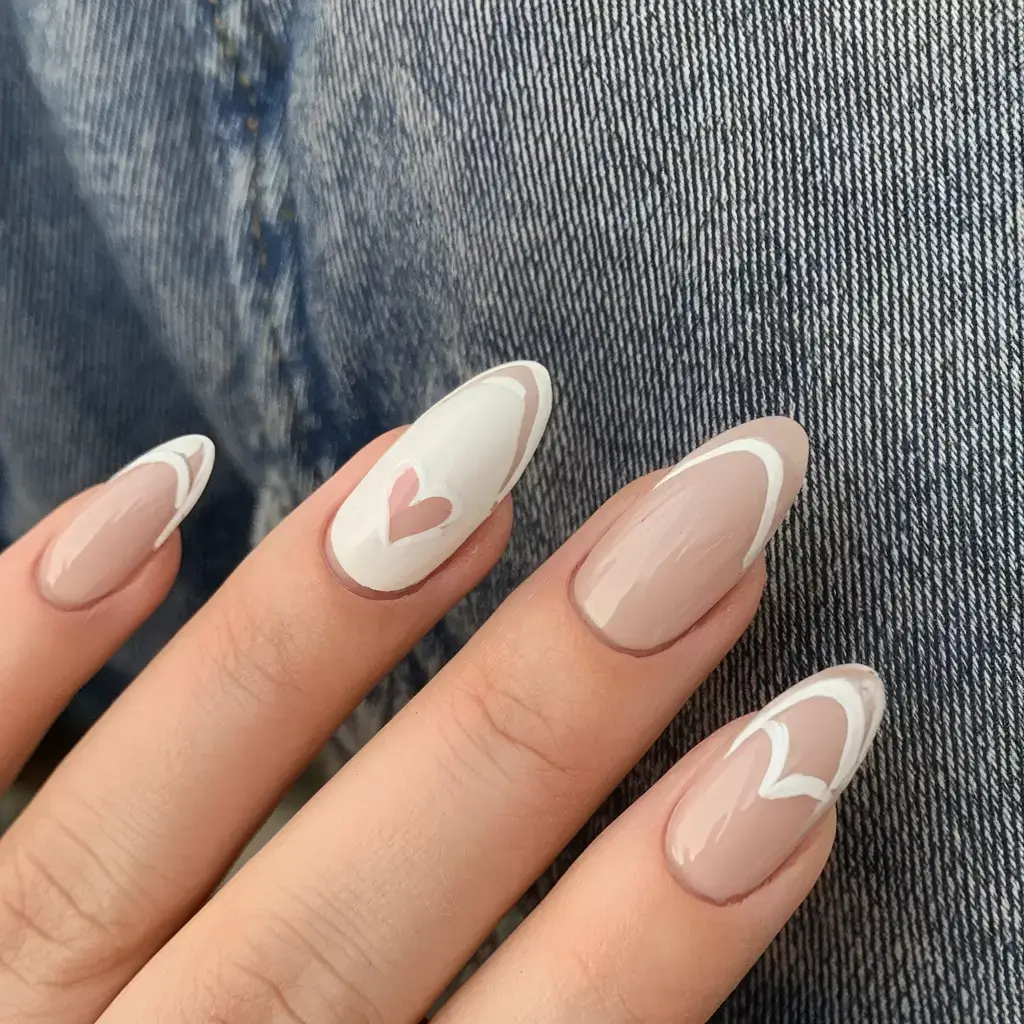 fresh white nail looks for summer 2025 Negative Space Hearts