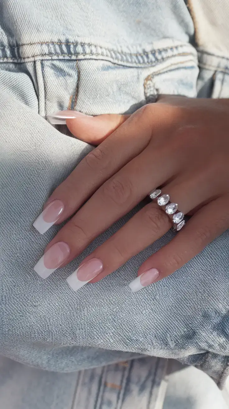 fresh white nail looks for summer 2025 Soft Square French Classic
