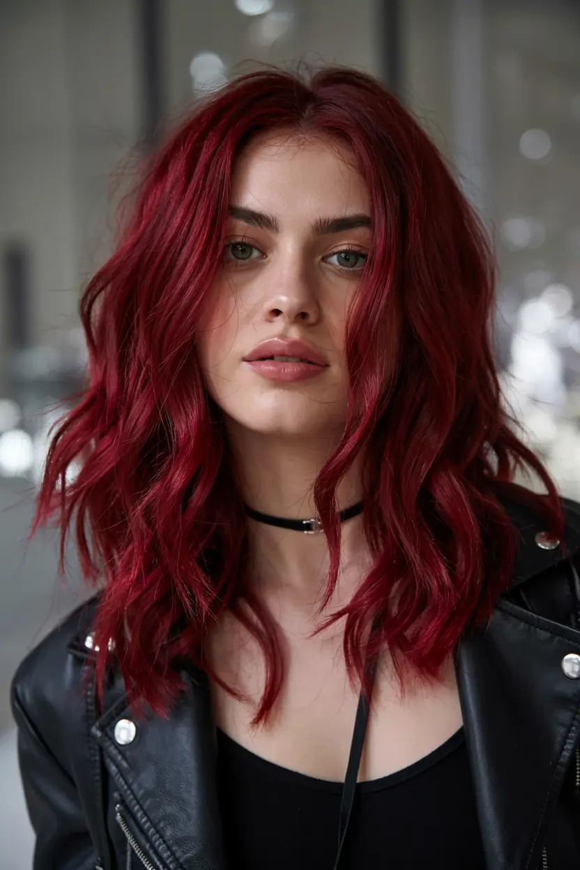 Fun fall hair colors 2025 Crimson Velvet Waves