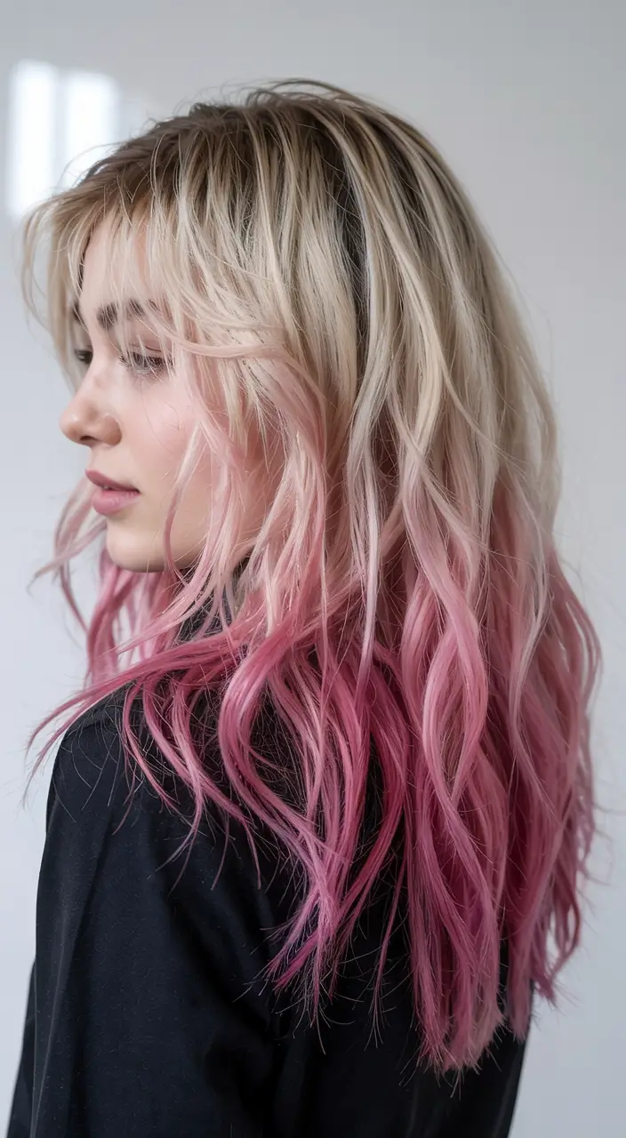 Fun fall hair colors 2025 Platinum Roots with Soft Pink Ends