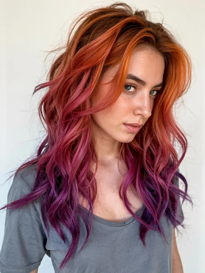 Fun fall hair colors 2025 Sunset Melt With a Twist