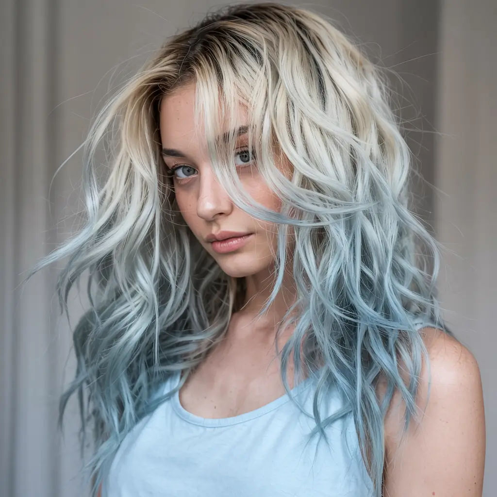 Fun fall hair colors 2025 Frozen Blonde with Glacier Blue
