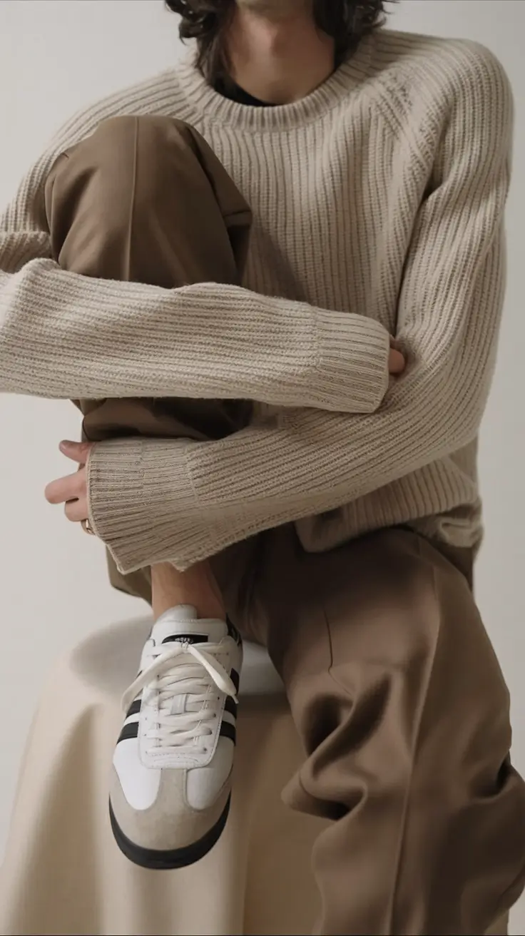 new fall outfits ideas Soft Knit & Street Sneaker Harmony