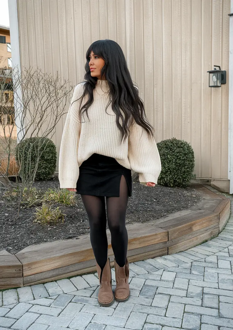 new fall outfits ideas Modern Slouch Meets Mini Skirt Drama