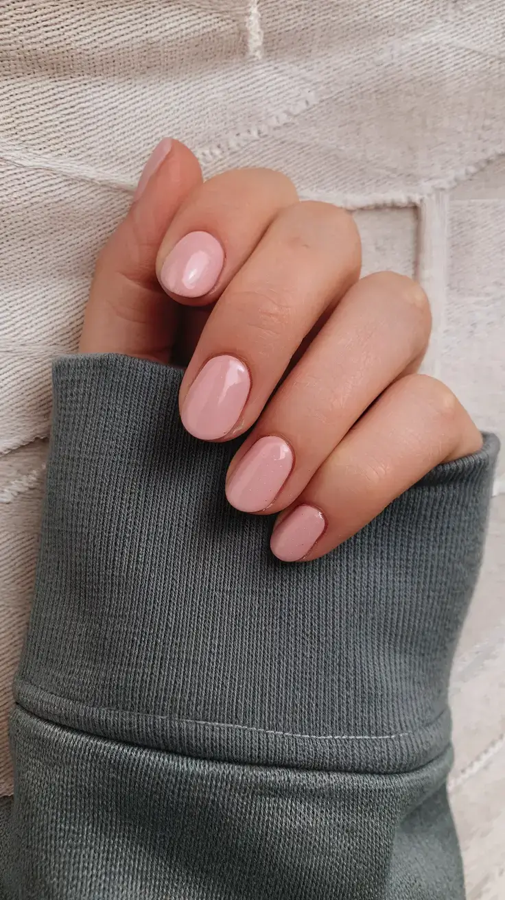 glossy gel nails for summer 2025 Delicate Blush with Glass-Like Finish