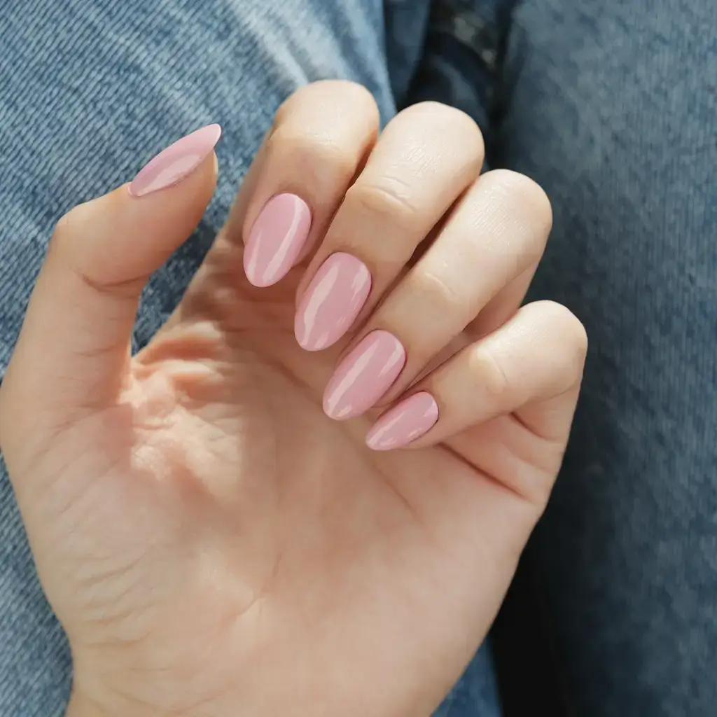glossy gel nails for summer 2025 Cotton Candy Pink with Almond Tips