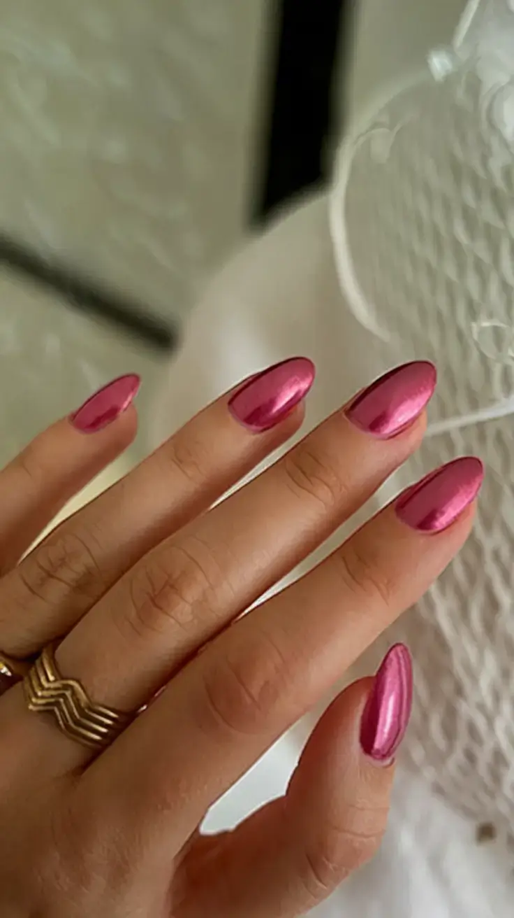 glossy gel nails for summer 2025 Glossy Magenta Chrome Pop