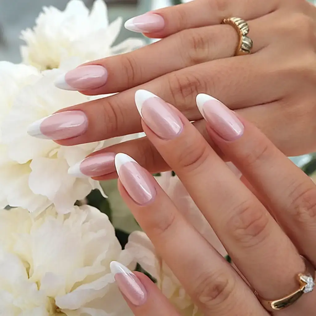 glossy gel nails for summer 2025 Classic French with a Pearly Twist