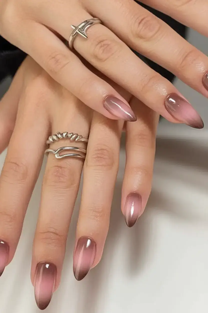 glossy gel nails for summer 2025 Glossy Mocha Ombré
