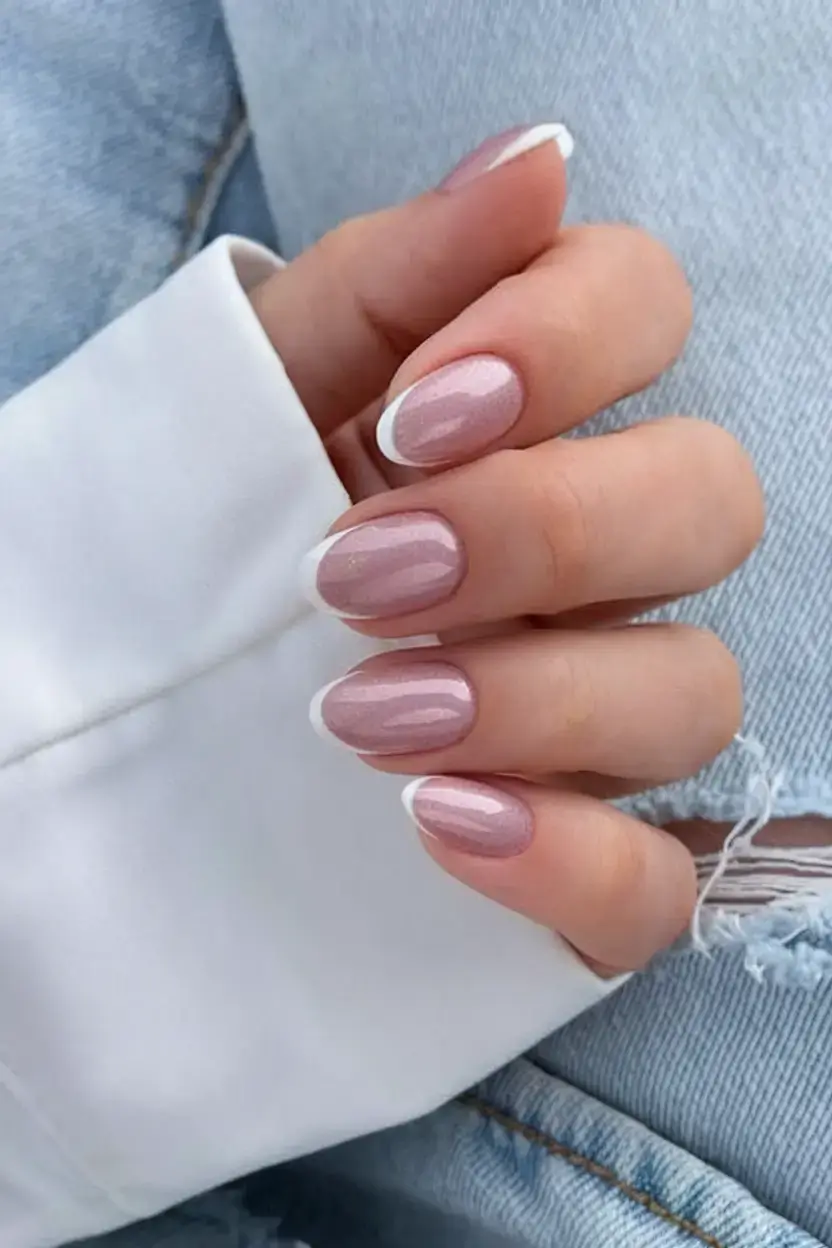 glossy gel nails for summer 2025 French Shimmer Revival