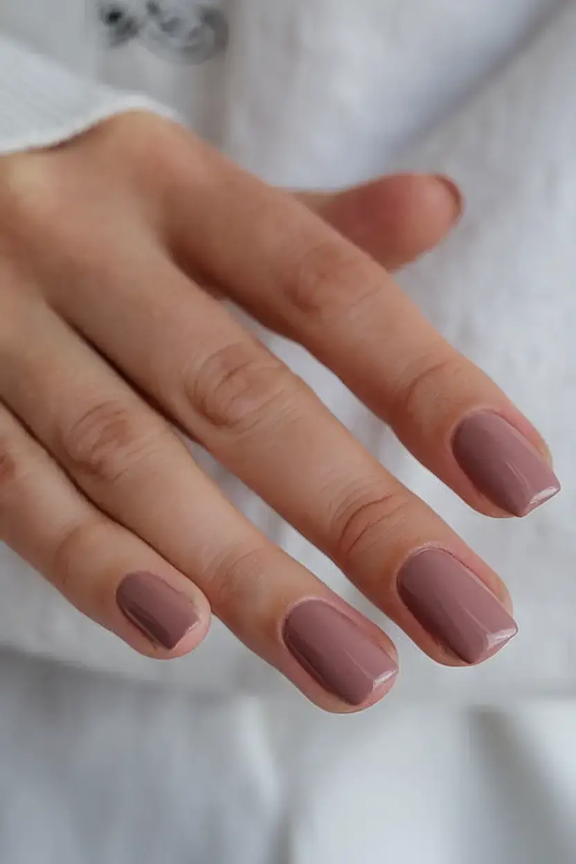 glossy gel nails for summer 2025 Muted Mauve Minimalist