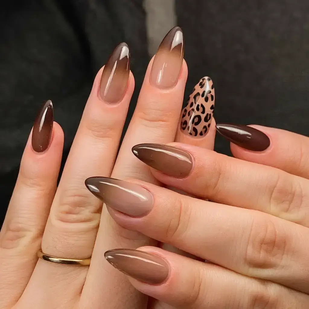 glossy gel nails for summer 2025 Espresso Fade with Wild Detail
