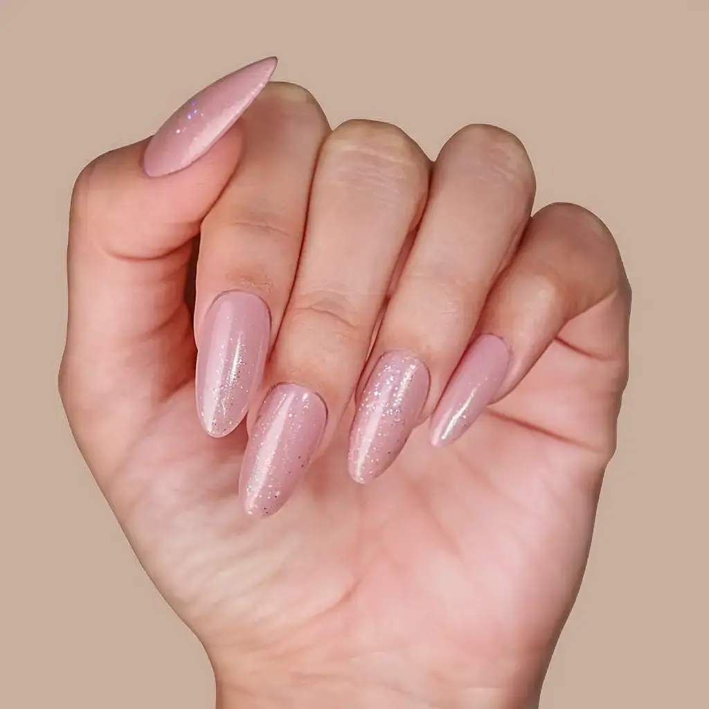 glossy gel nails for summer 2025 Sparkled Rose Quartz