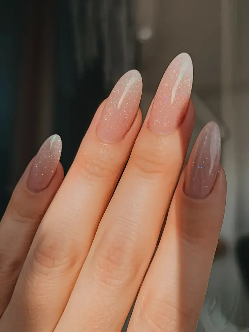 glossy gel nails for summer 2025 Subtle Pink Sparkle with Summer Stardust