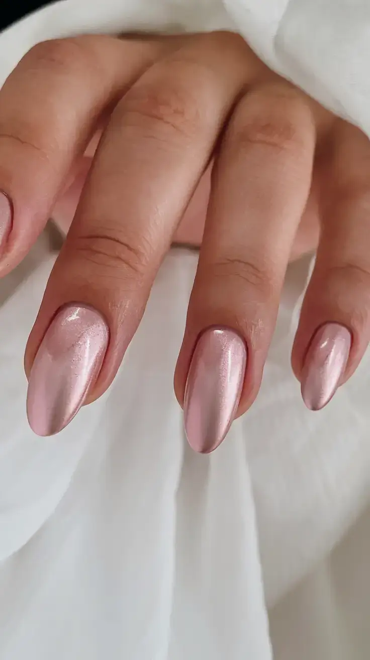glossy gel nails for summer 2025 Pink Chrome Illusion