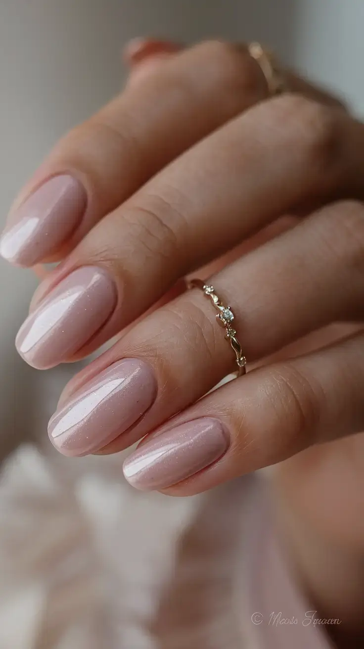glossy gel nails for summer 2025 Whisper Pink with a Hint of Stardust