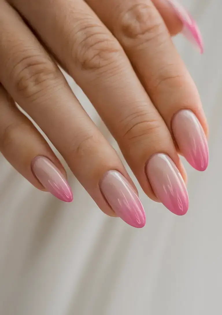 glossy gel nails for summer 2025 Pink-Tipped Ombré That’s Made for Summer