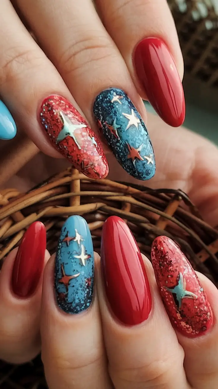 Inspired Nail Designs for July 4th 2025 Glitter Star Explosion