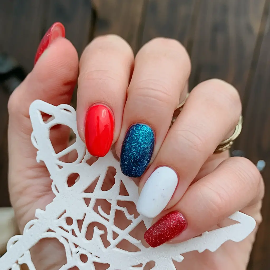 Inspired Nail Designs for July 4th 2025 Simple Patriotic Color Block
