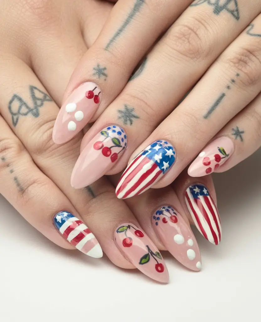 Inspired Nail Designs for July 4th 2025 Cherry Pop Americana