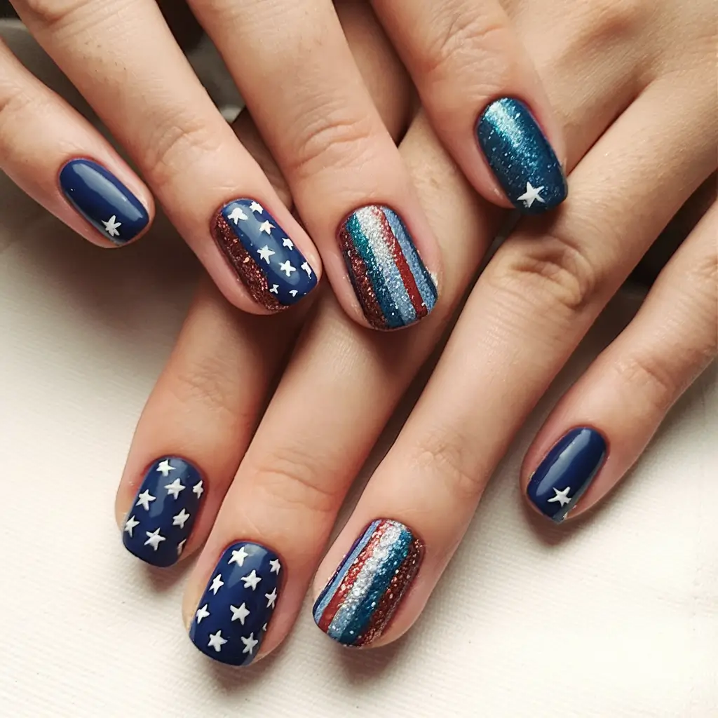 Inspired Nail Designs for July 4th 2025 Textured Stripes and Stars