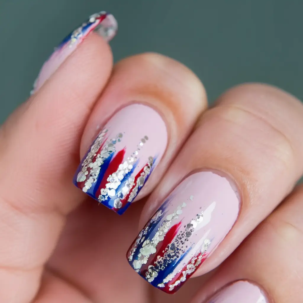 Inspired Nail Designs for July 4th 2025 Glitter Waterfall Fireworks